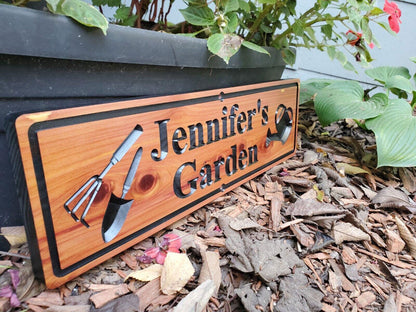 Personalised Garden Sign, Custom Wooden Carved Gardening Name Sign, Customized Outdoor Cedar Or Cypress Wood Plaque, Outside Gardening Décor