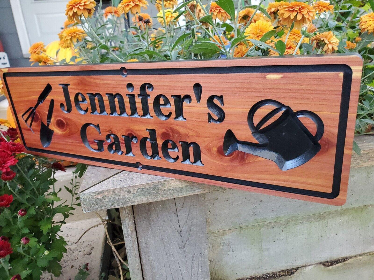 Personalised Garden Sign, Custom Wooden Carved Gardening Name Sign, Customized Outdoor Cedar Or Cypress Wood Plaque, Outside Gardening Décor