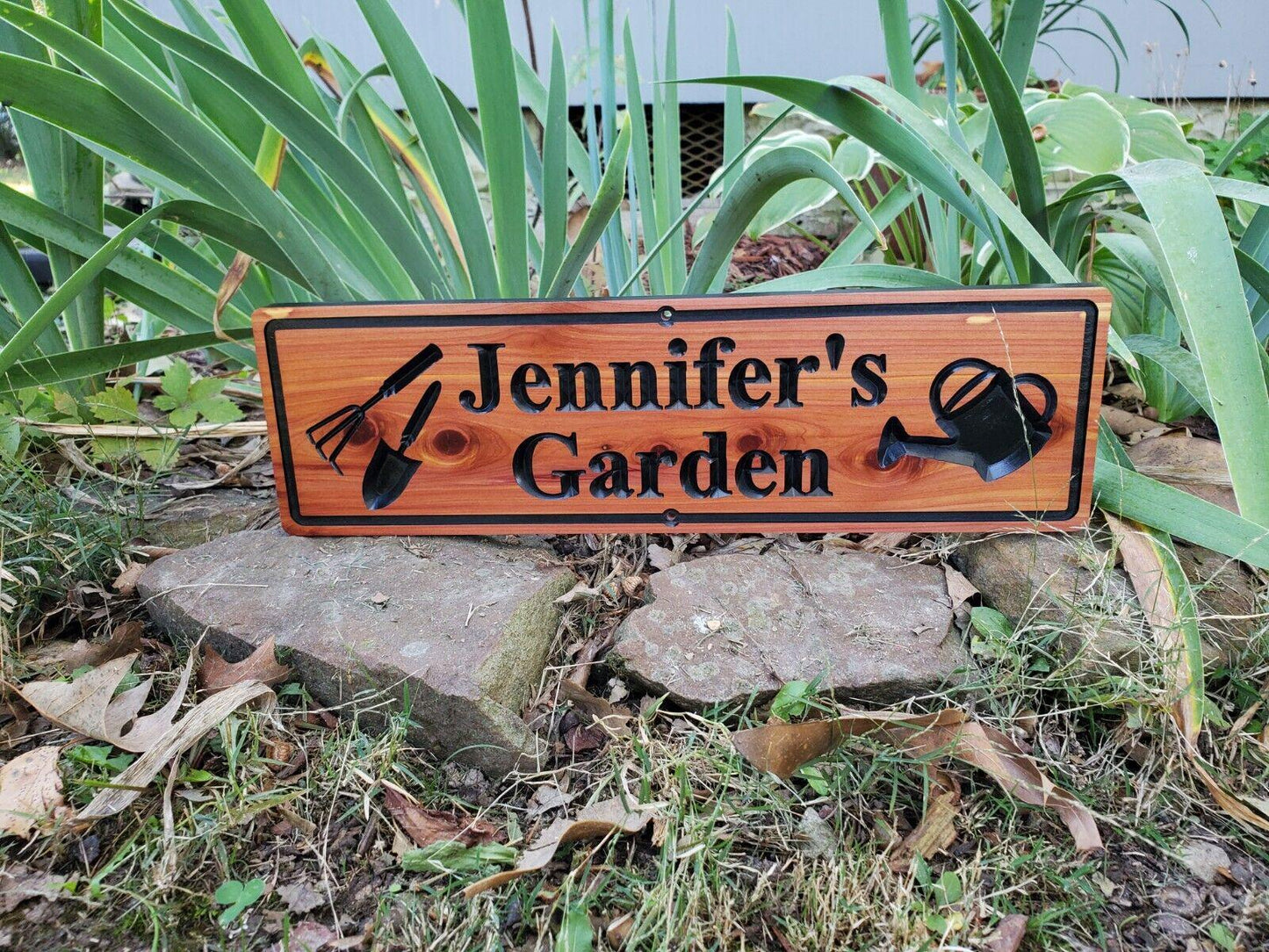 Personalised Garden Sign, Custom Wooden Carved Gardening Name Sign, Customized Outdoor Cedar Or Cypress Wood Plaque, Outside Gardening Décor