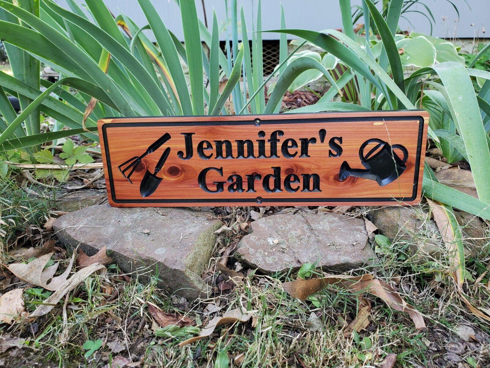 Personalised Garden Sign, Custom Wooden Carved Gardening Name Sign, Customized Outdoor Cedar Or Cypress Wood Plaque, Outside Gardening Décor
