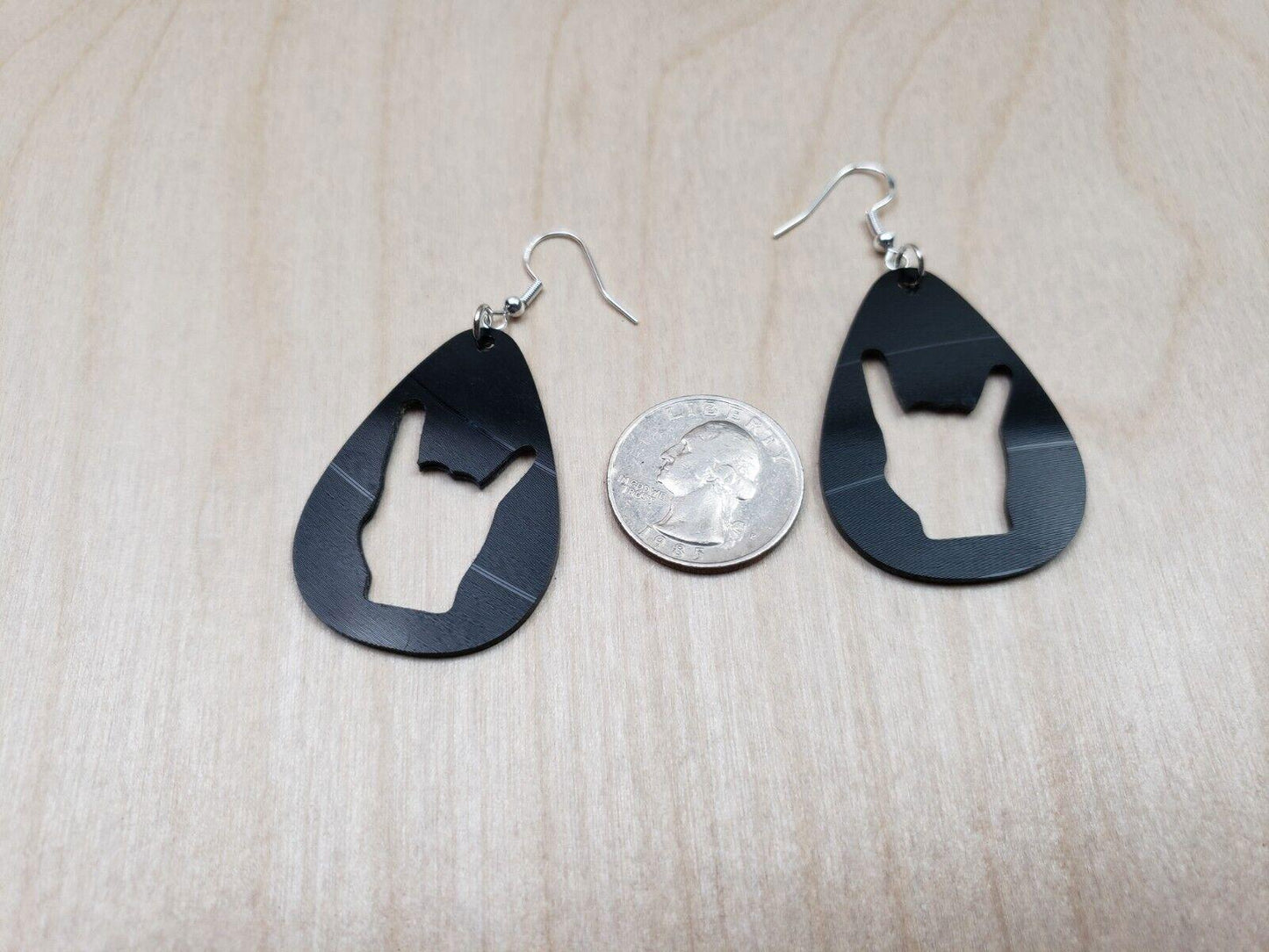 Rock N Roll Hand Horn Earrings Made From Upcycled Vinyl Records, Rock Salute Hands Sign Fashion Jewelry Sillouette, Metal Punk Classic Rock