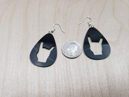 Rock N Roll Hand Horn Earrings Made From Upcycled Vinyl Records, Rock Salute Hands Sign Fashion Jewelry Sillouette, Metal Punk Classic Rock