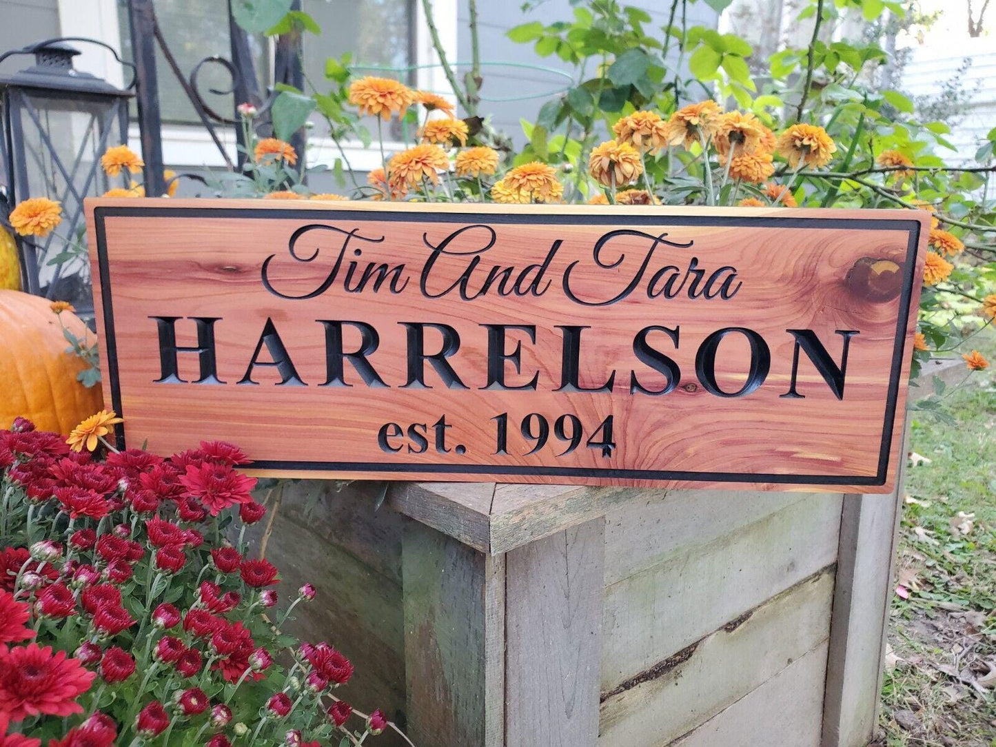 Custom Couples Sign, Carved Wood Family Last Name Established Date, Wedding Anniversary Gift, Outside Indside Wall Décor Plaque, Personalize