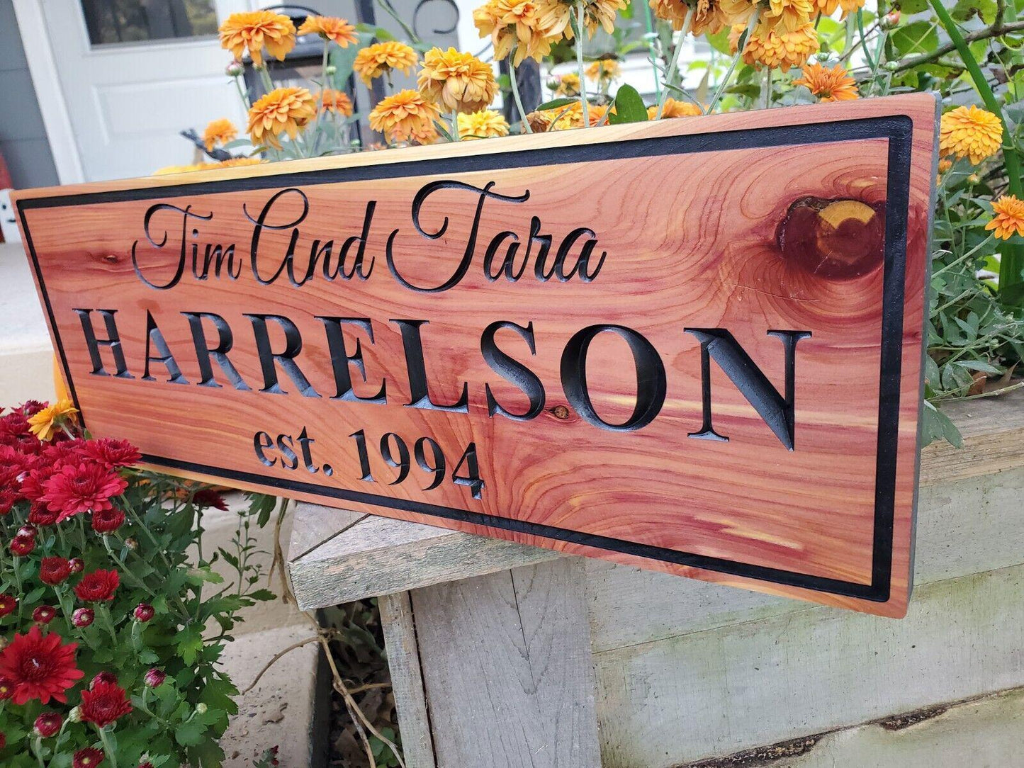 Custom Couples Sign, Carved Wood Family Last Name Established Date, Wedding Anniversary Gift, Outside Indside Wall Décor Plaque, Personalize