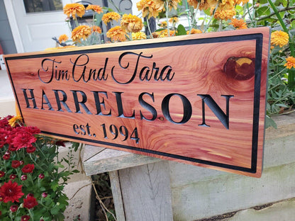 Custom Couples Sign, Carved Wood Family Last Name Established Date, Wedding Anniversary Gift, Outside Indside Wall Décor Plaque, Personalize