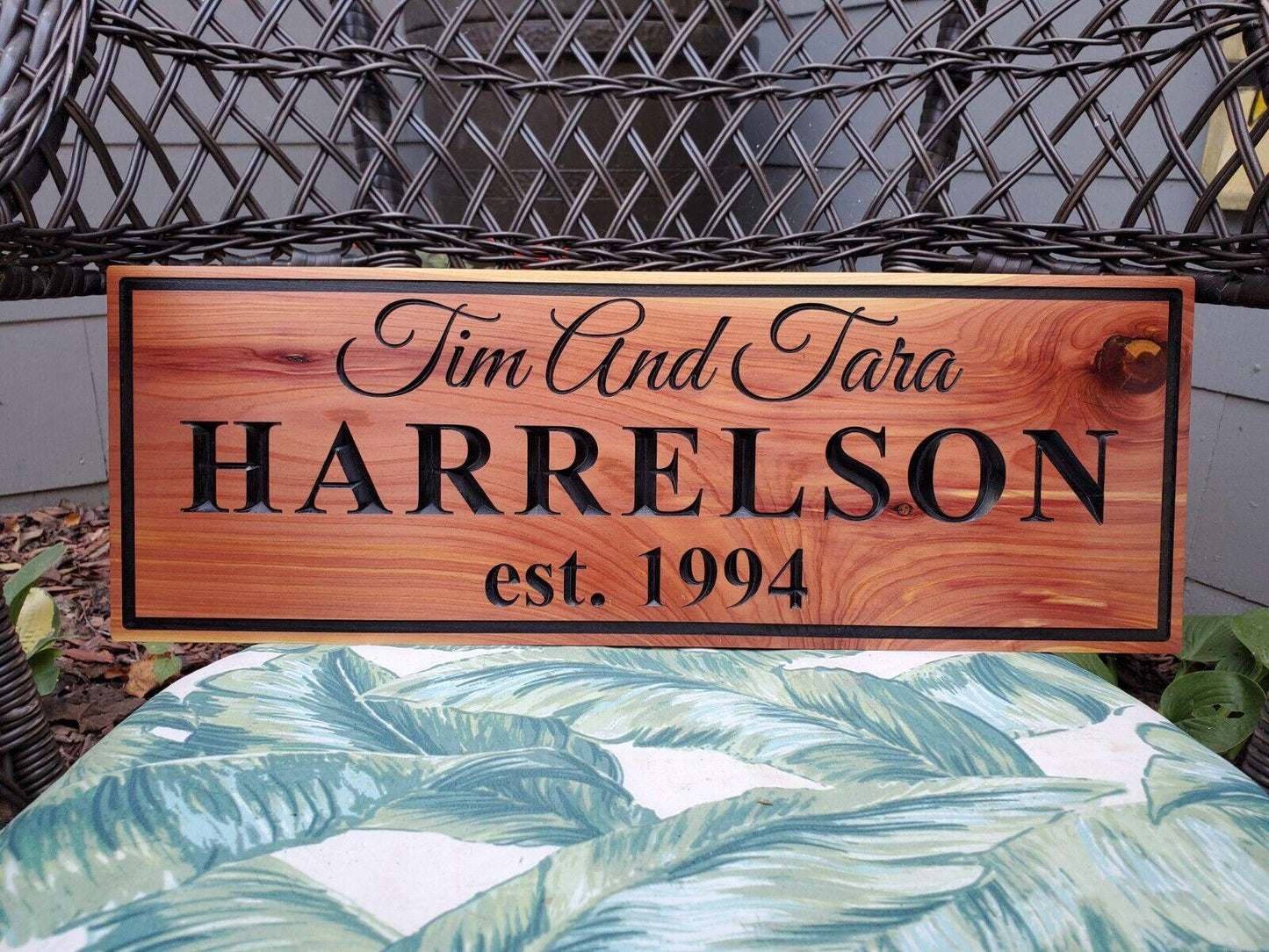 Custom Couples Sign, Carved Wood Family Last Name Established Date, Wedding Anniversary Gift, Outside Indside Wall Décor Plaque, Personalize