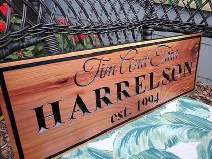 Custom Couples Sign, Carved Wood Family Last Name Established Date, Wedding Anniversary Gift, Outside Indside Wall Décor Plaque, Personalize