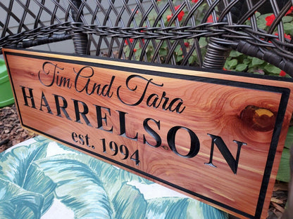 Custom Couples Sign, Carved Wood Family Last Name Established Date, Wedding Anniversary Gift, Outside Indside Wall Décor Plaque, Personalize