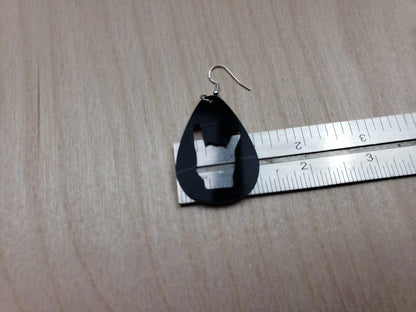 Rock N Roll Hand Horn Earrings Made From Upcycled Vinyl Records, Rock Salute Hands Sign Fashion Jewelry Sillouette, Metal Punk Classic Rock