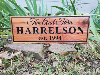 Custom Couples Sign, Carved Wood Family Last Name Established Date, Wedding Anniversary Gift, Outside Indside Wall Décor Plaque, Personalize
