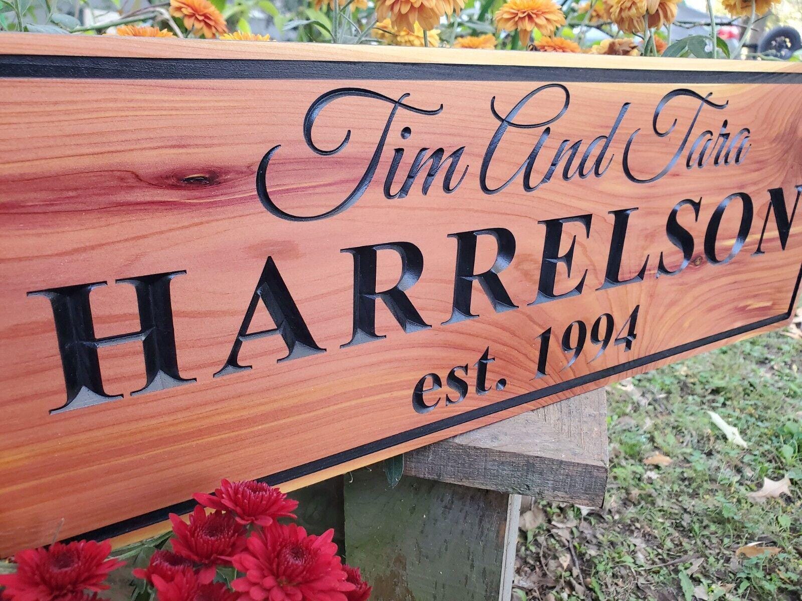Custom Couples Sign, Carved Wood Family Last Name Established Date, Wedding Anniversary Gift, Outside Indside Wall Décor Plaque, Personalize
