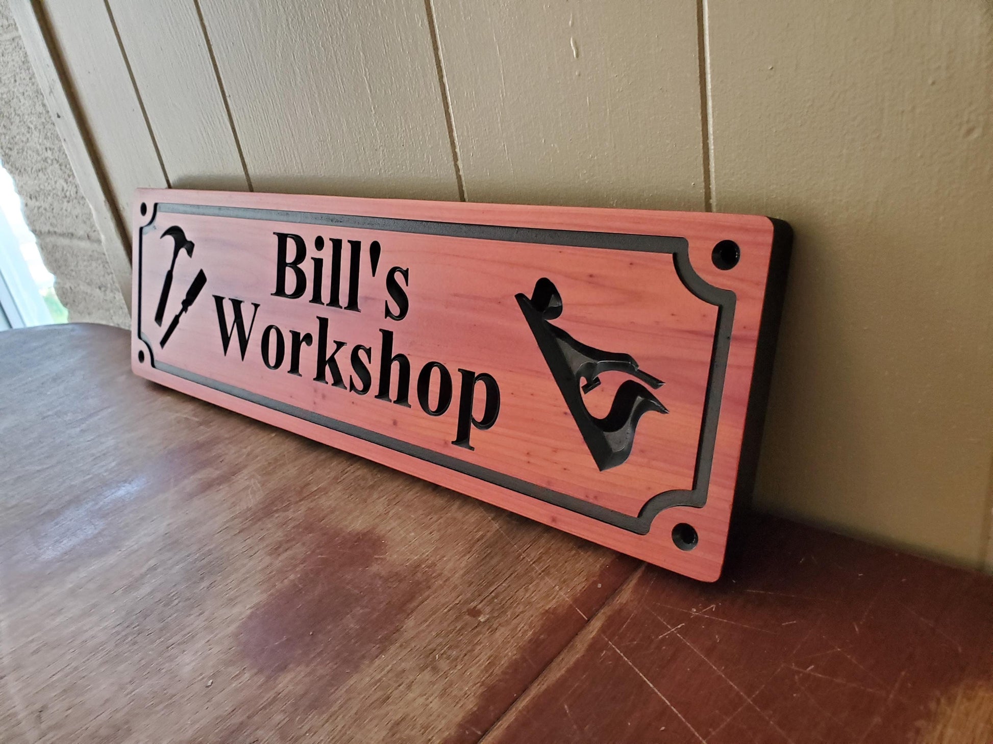 Custom Workshop Sign, Personalized Woodworking Shop Plaque, Carved Woodworkers Sign, Solid Exterior Interior Wood, Gift for Dad Papa, Wooden