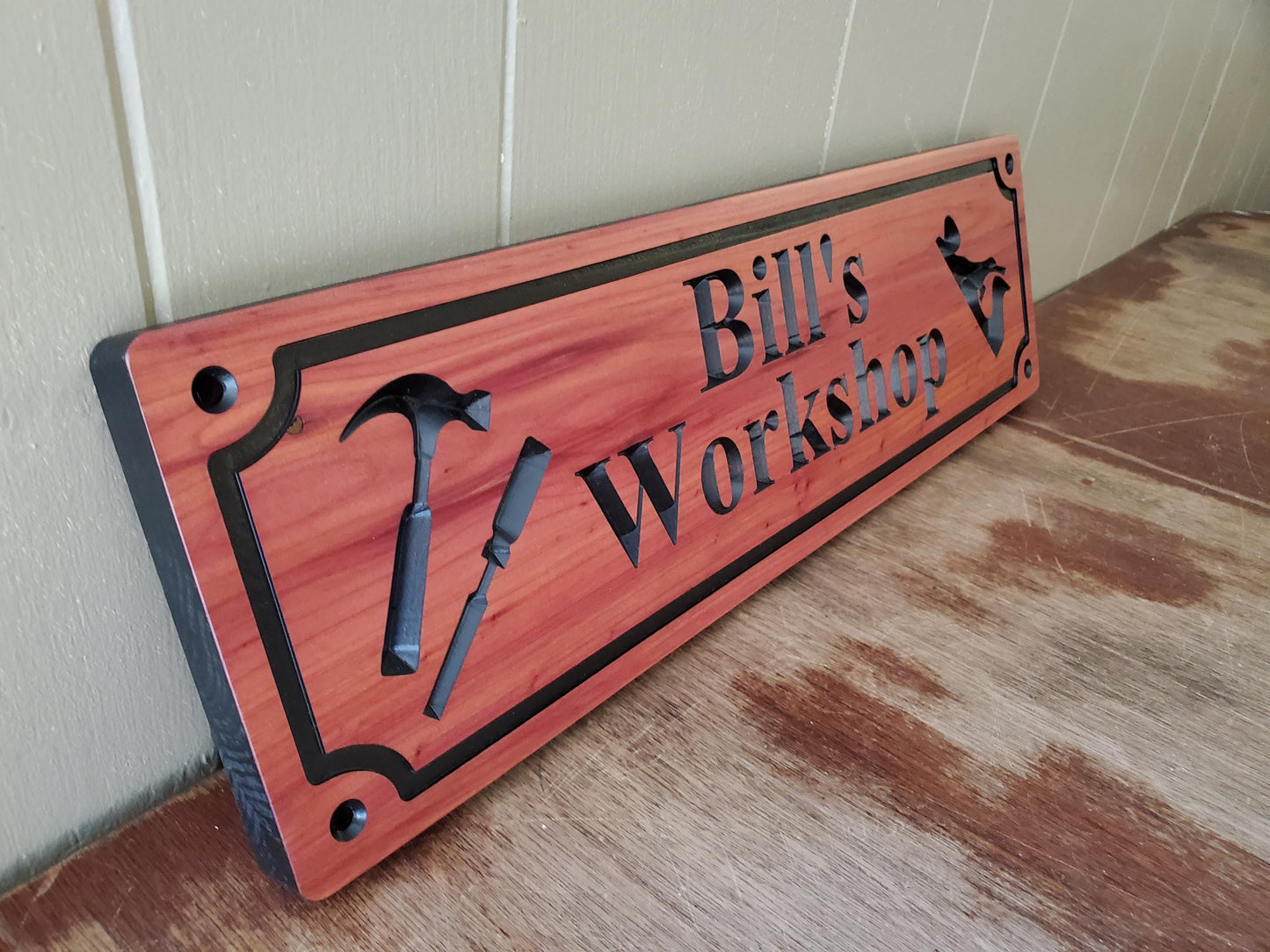 Custom Workshop Sign, Personalized Woodworking Shop Plaque, Carved Woodworkers Sign, Solid Exterior Interior Wood, Gift for Dad Papa, Wooden