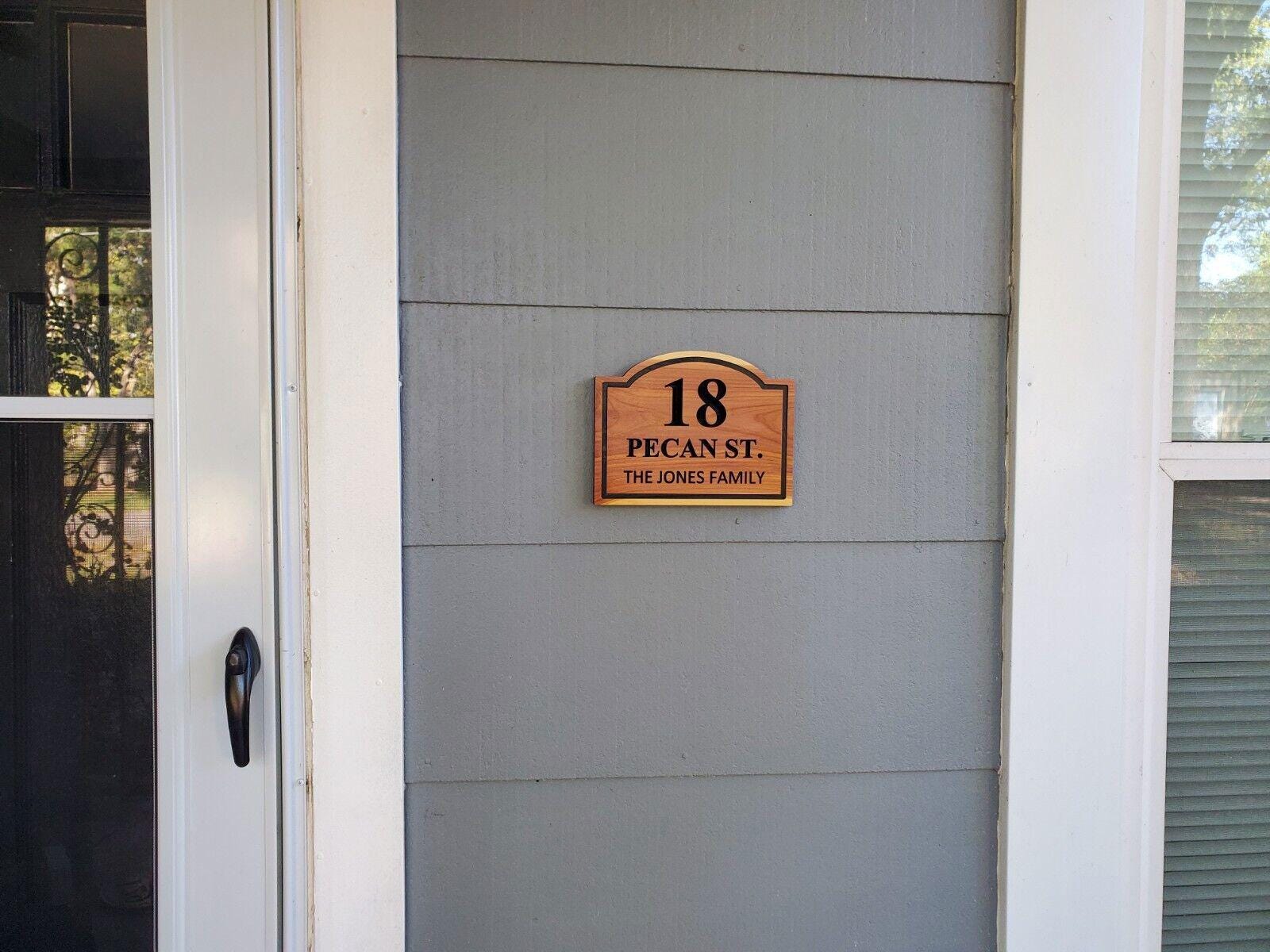 House Name And Address Sign, Carved Wood Plaque, Home Street Number Sign, Engraved Natural Mahogany Cedar Cypress Hardwood, Custom Wooden