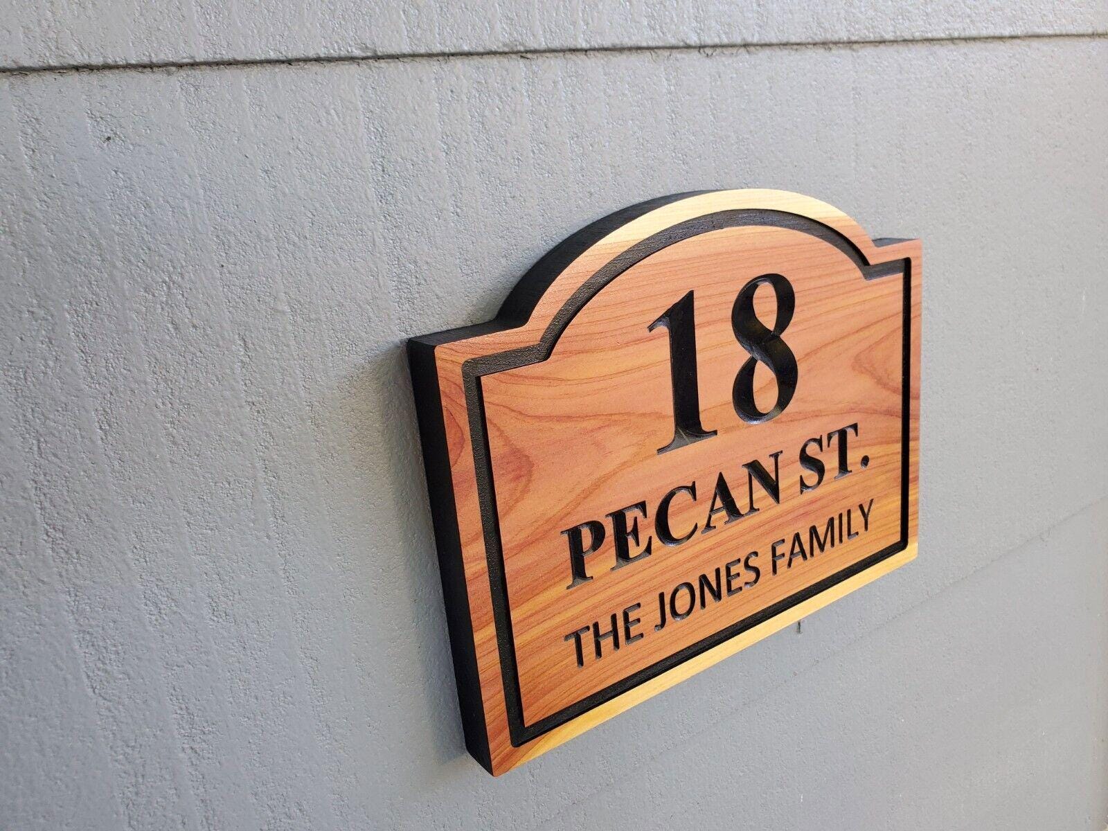 House Name And Address Sign, Carved Wood Plaque, Home Street Number Sign, Engraved Natural Mahogany Cedar Cypress Hardwood, Custom Wooden