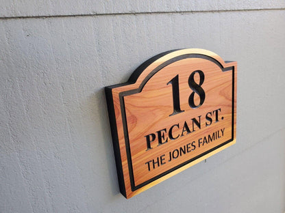 House Name And Address Sign, Carved Wood Plaque, Home Street Number Sign, Engraved Natural Mahogany Cedar Cypress Hardwood, Custom Wooden