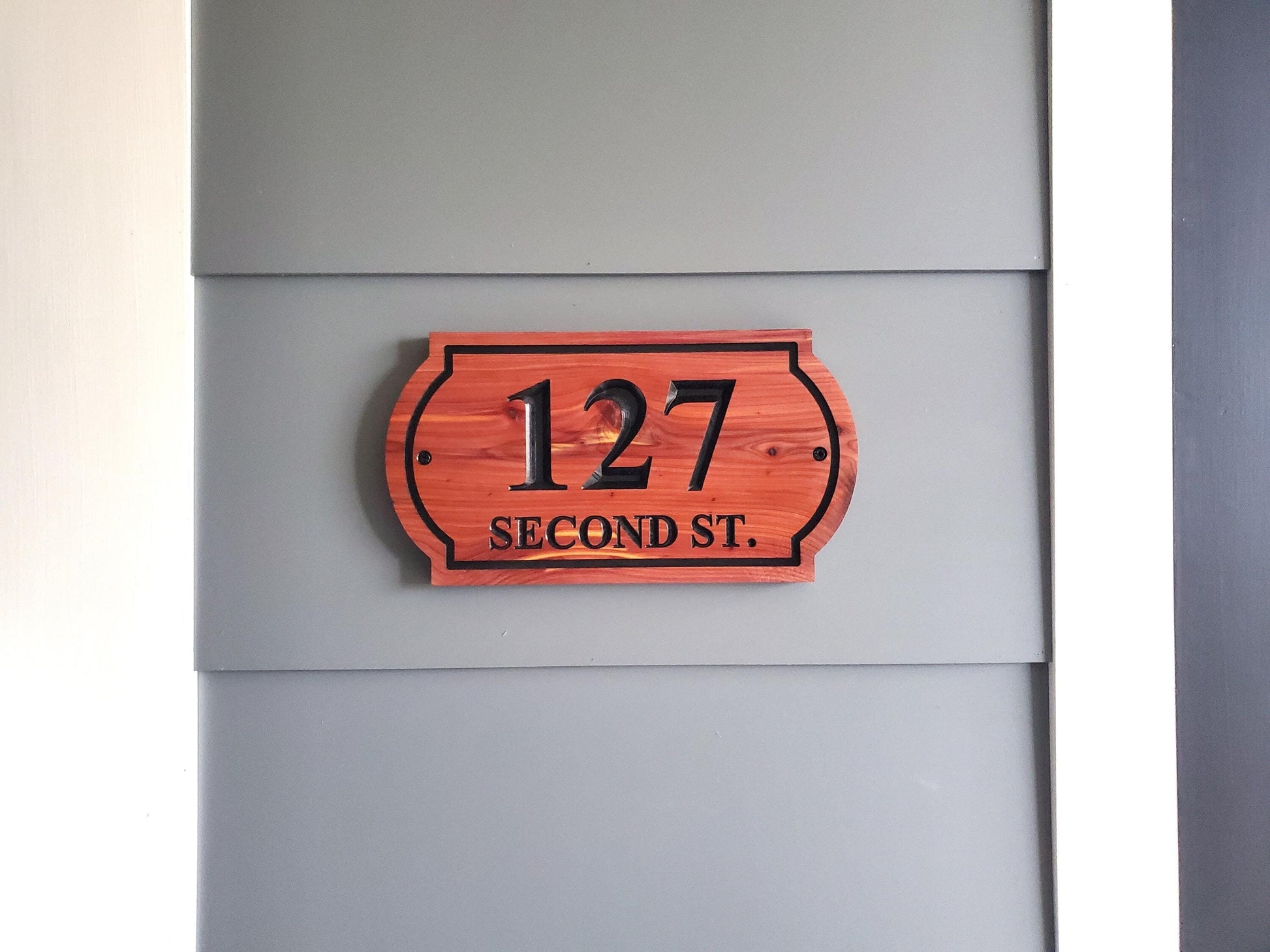 House Street Address Sign, Carved Home Streeet Number And Name Plaque, Mahogany Cypress Cedar Sign, Exterior Solid Wood, Classic Decor