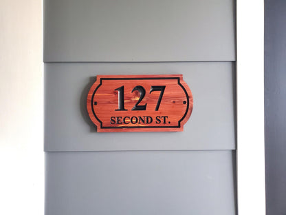 House Street Address Sign, Carved Home Streeet Number And Name Plaque, Mahogany Cypress Cedar Sign, Exterior Solid Wood, Classic Decor