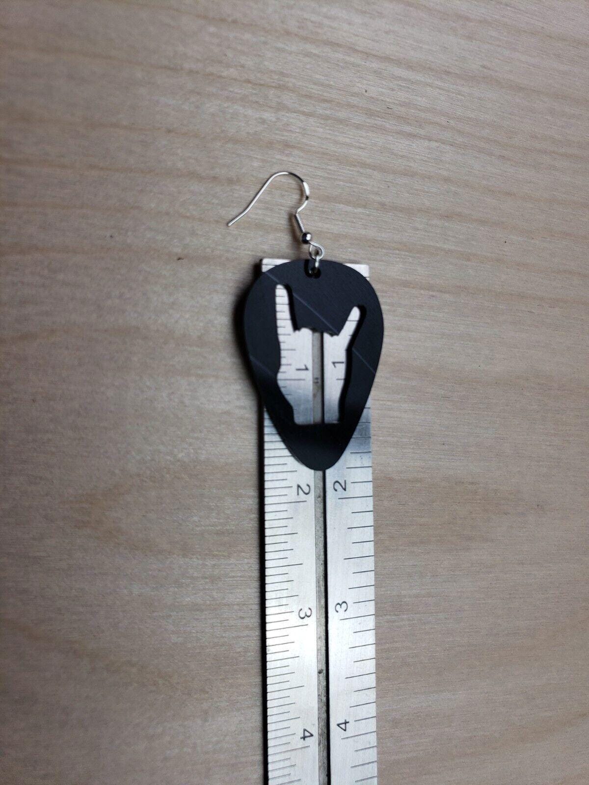 Rock N Roll Salute Earrings Made From Upcycled Vinyl Records, Devil Horn Hands Sign Fashion Jewelry Sillouette, Metal Punk Classic Rock