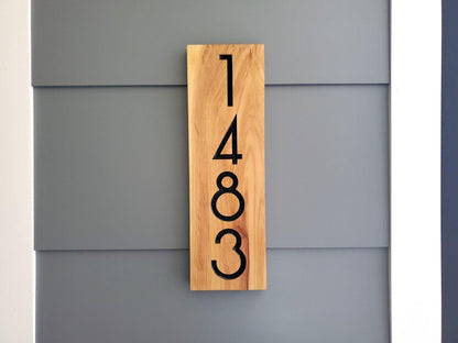 House Numbers Sign, Custom Modern Street Number Vertical Plaque, Carved Wood, Personalized Home Address Numbers, Condo Street Numbers Sign