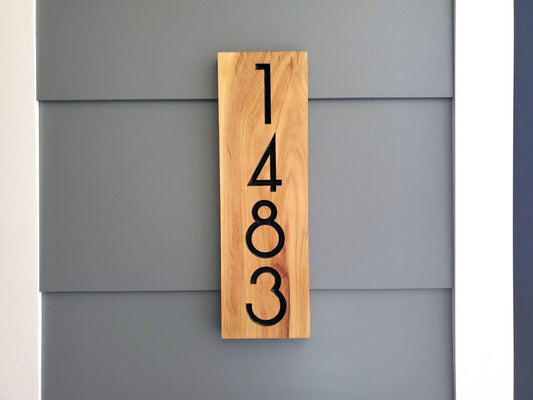 House Numbers Sign, Custom Modern Street Number Vertical Plaque, Carved Wood, Personalized Home Address Numbers, Condo Street Numbers Sign
