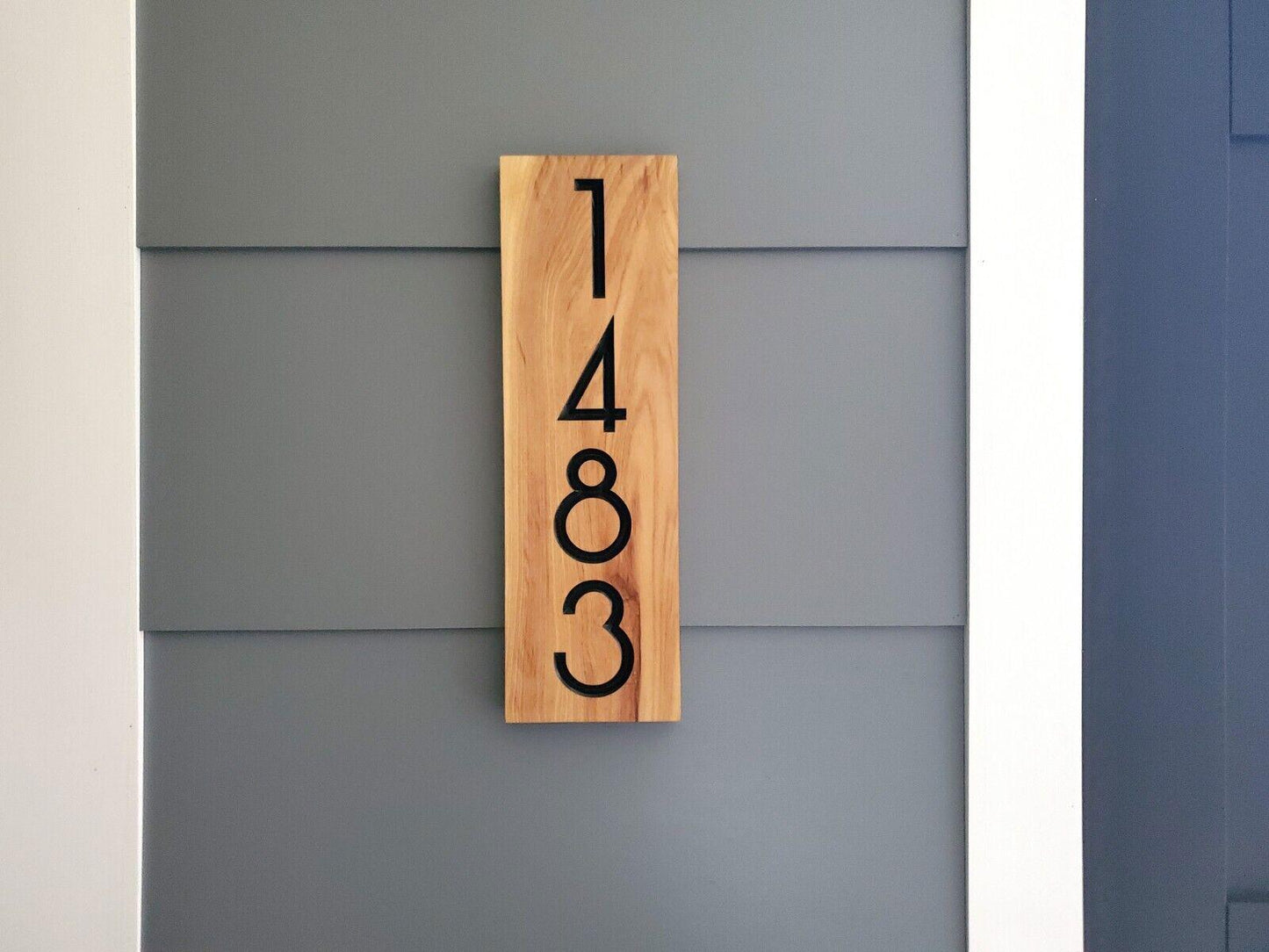 House Numbers Sign, Custom Modern Street Number Vertical Plaque, Carved Wood, Personalized Home Address Numbers, Condo Street Numbers Sign