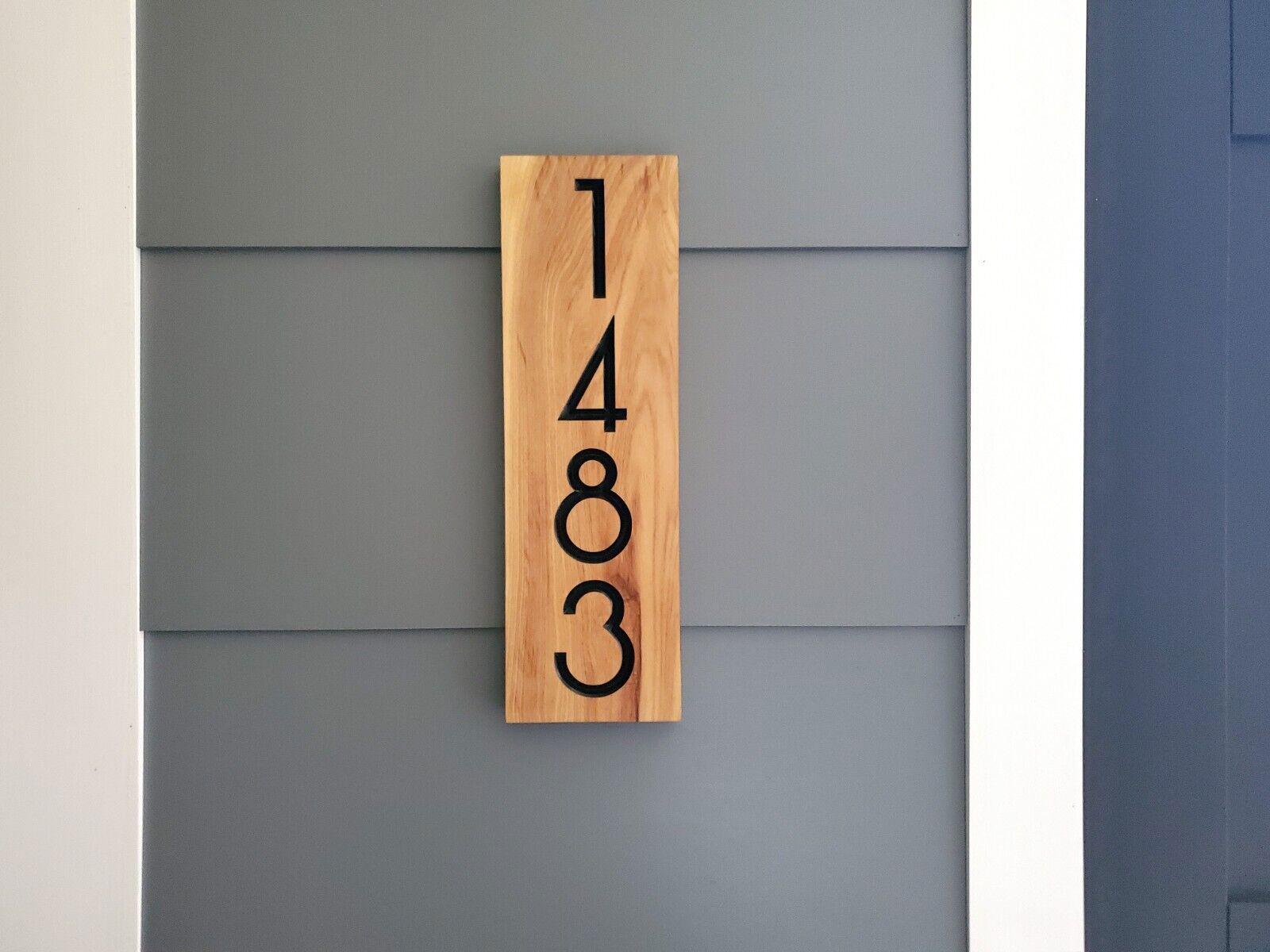 House Numbers Sign, Custom Modern Street Number Vertical Plaque, Carved Wood, Personalized Home Address Numbers, Condo Street Numbers Sign