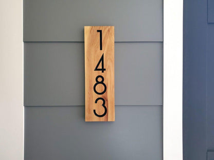 House Numbers Sign, Custom Modern Street Number Vertical Plaque, Carved Wood, Personalized Home Address Numbers, Condo Street Numbers Sign
