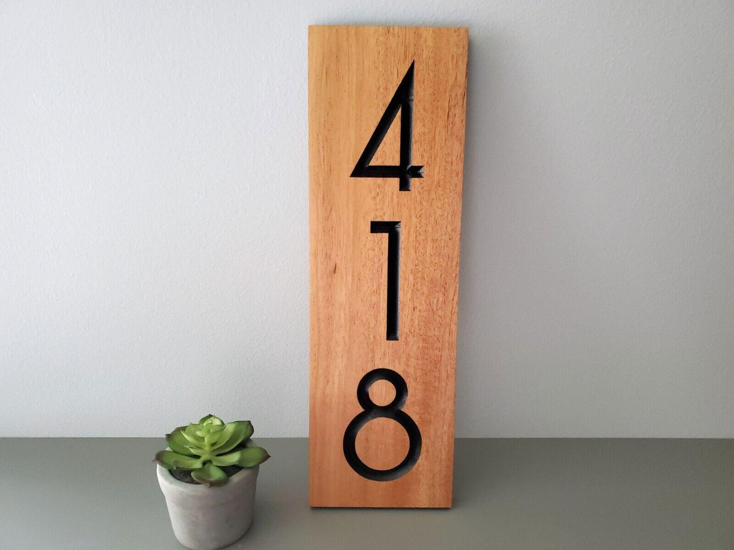 House Numbers Sign, Custom Modern Street Number Vertical Plaque, Carved Wood, Personalized Home Address Numbers, Condo Street Numbers Sign