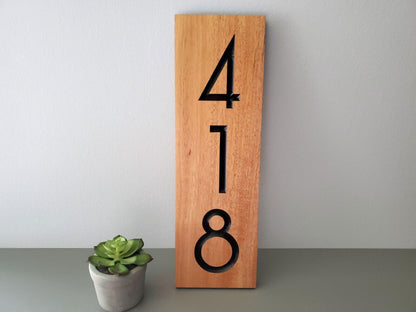 House Numbers Sign, Custom Modern Street Number Vertical Plaque, Carved Wood, Personalized Home Address Numbers, Condo Street Numbers Sign