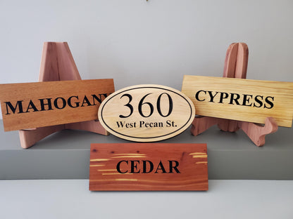 House Address Plaque, Home Street Address And Number Sign, Exterior Solid Wood, Carved Mahogany Cedar Or Cypress, Outside Wooden Engraving