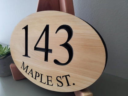 House Number Address Plaque, Curved Street Name Sign, Home Exterior Solid Wood, Carved Mahogany Cedar Or Cypress, Outside Wooden Engraving