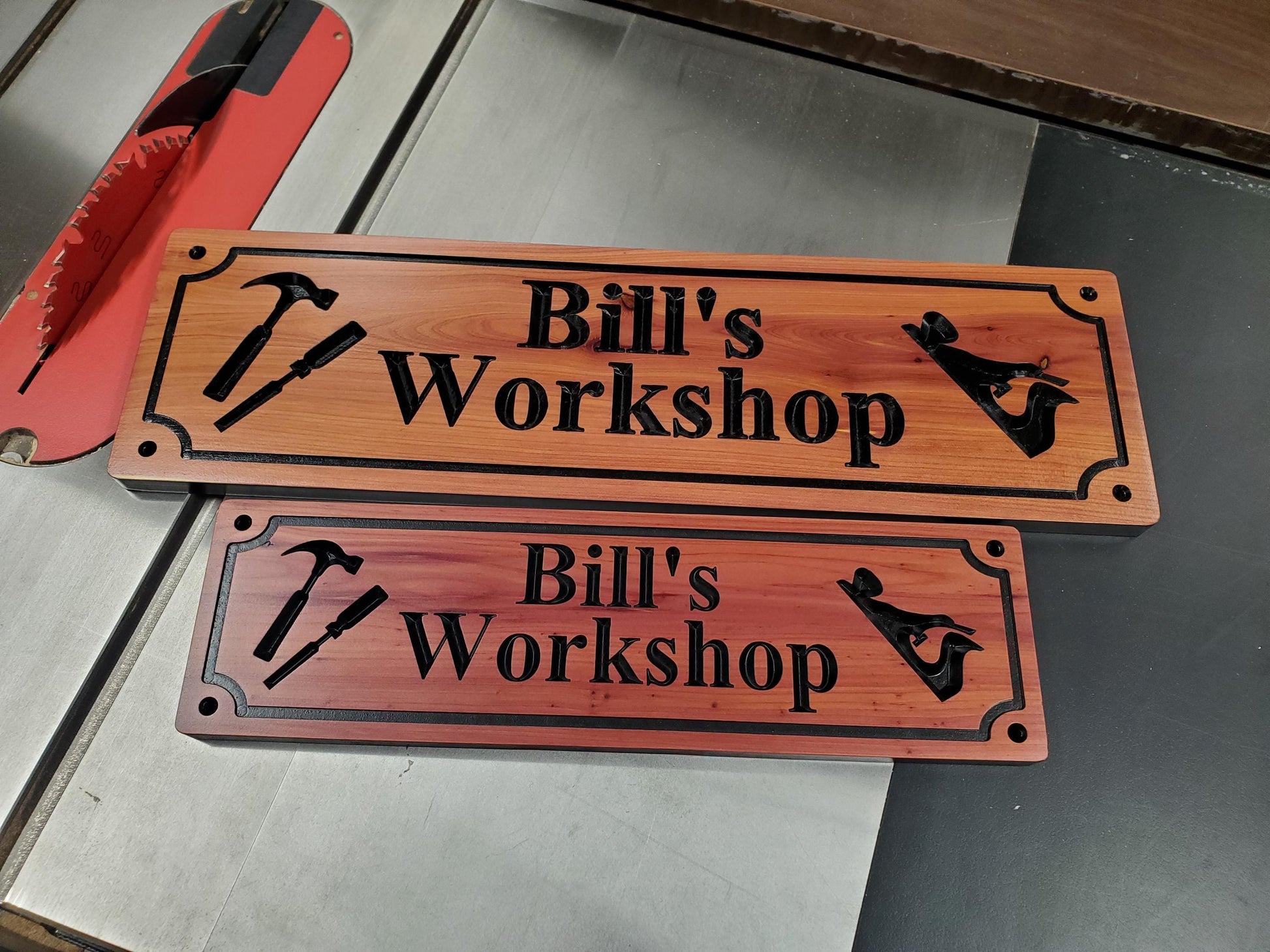 Custom Workshop Sign, Personalized Woodworking Shop Plaque, Carved Woodworkers Sign, Solid Exterior Interior Wood, Gift for Dad Papa, Wooden