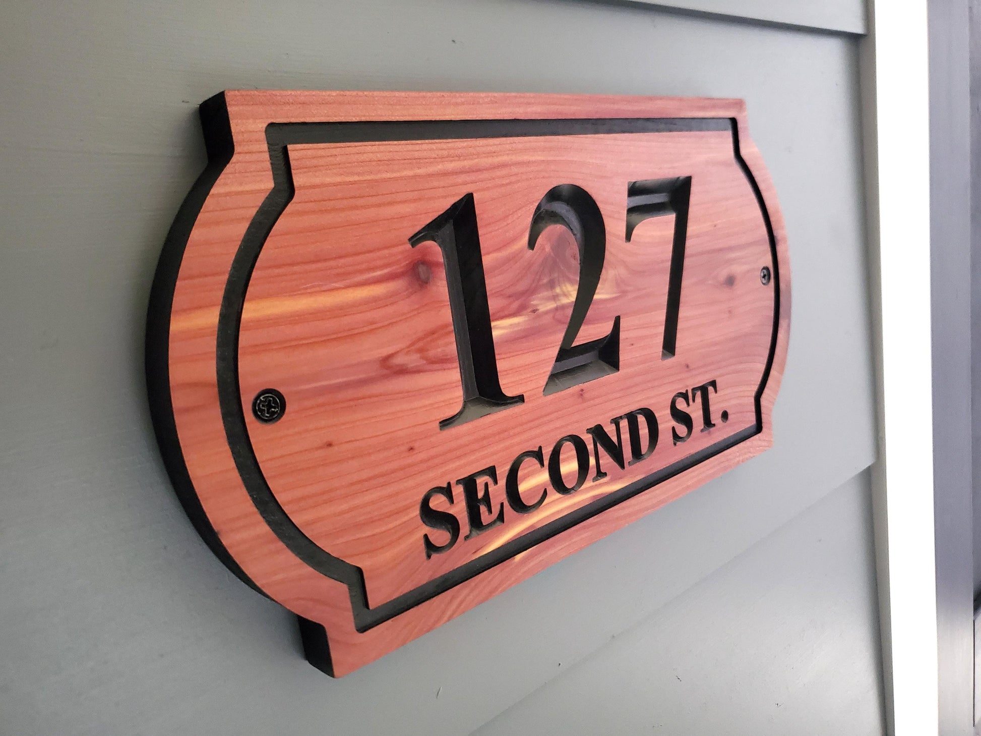 House Street Address Sign, Carved Home Streeet Number And Name Plaque, Mahogany Cypress Cedar Sign, Exterior Solid Wood, Classic Decor