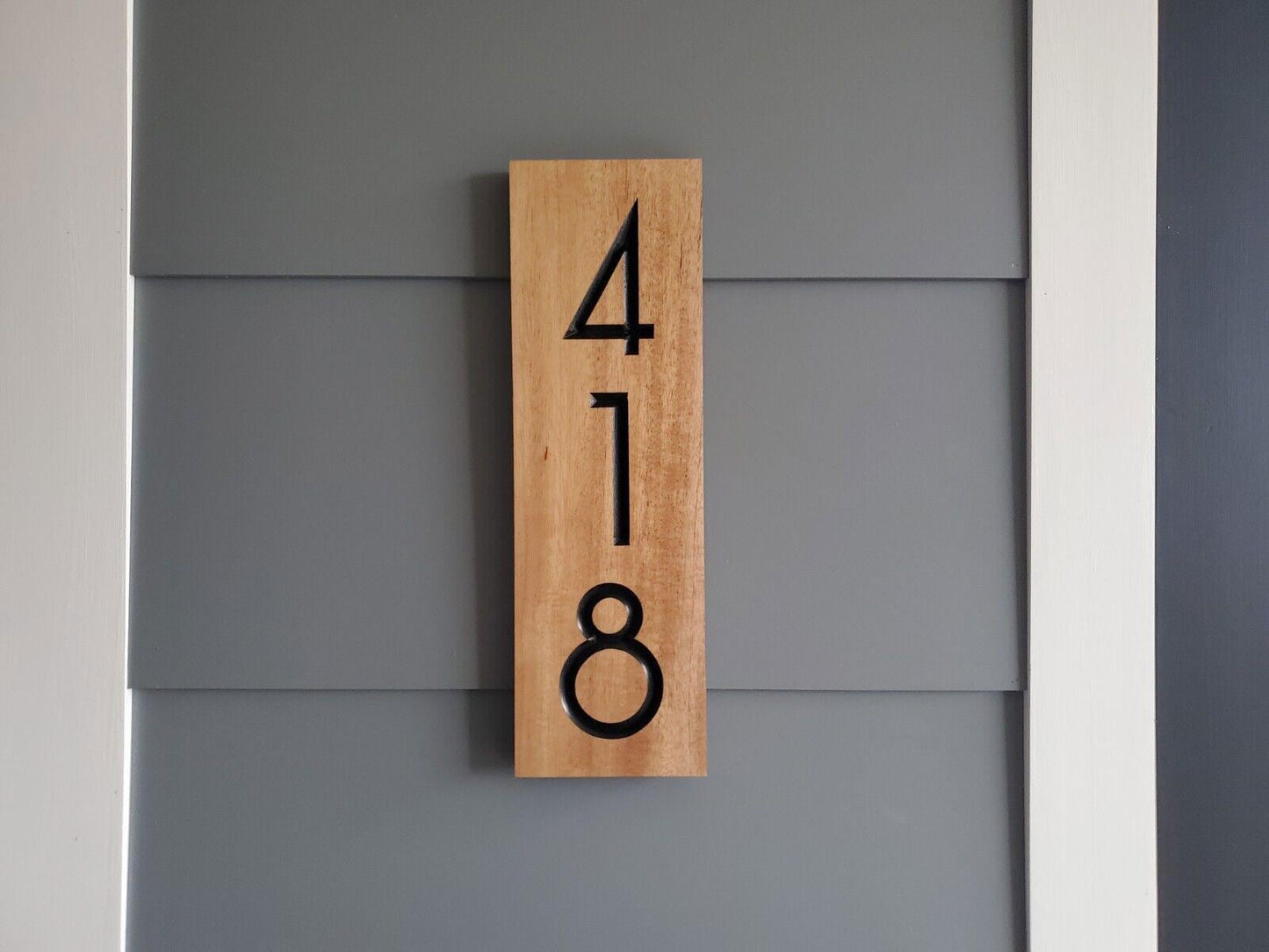 House Numbers Sign, Custom Modern Street Number Vertical Plaque, Carved Wood, Personalized Home Address Numbers, Condo Street Numbers Sign