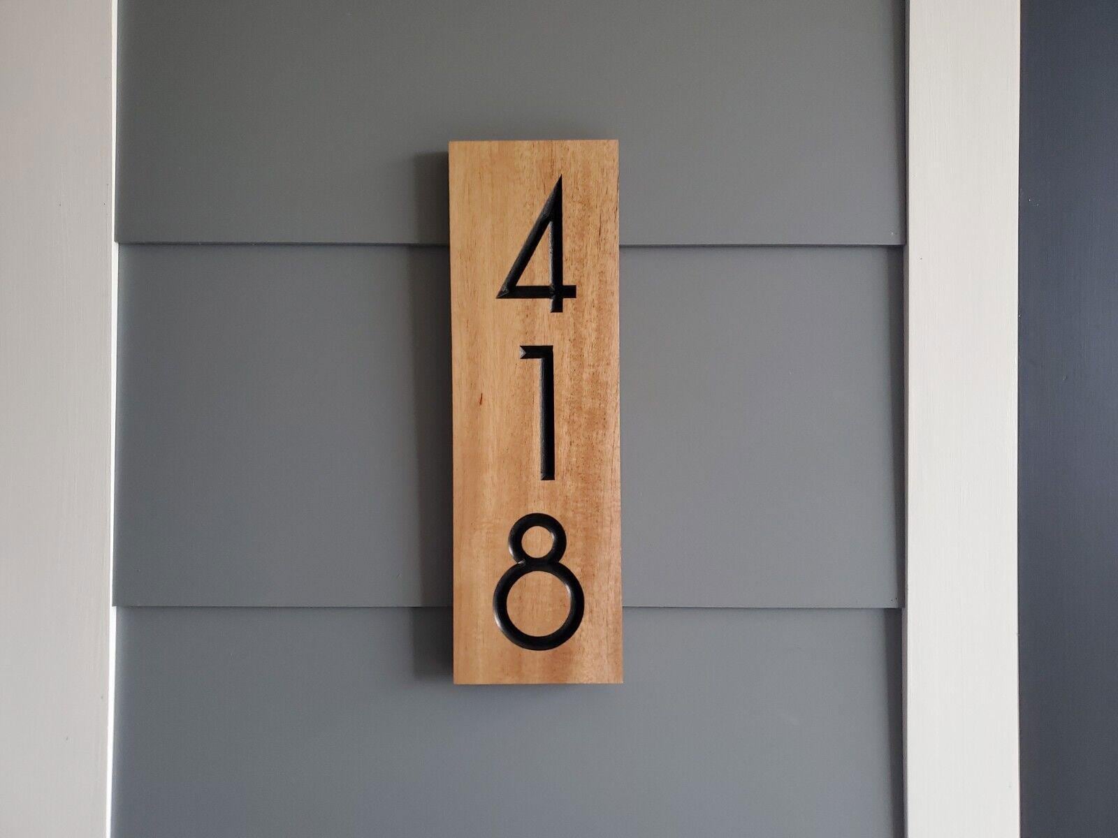House Numbers Sign, Custom Modern Street Number Vertical Plaque, Carved Wood, Personalized Home Address Numbers, Condo Street Numbers Sign