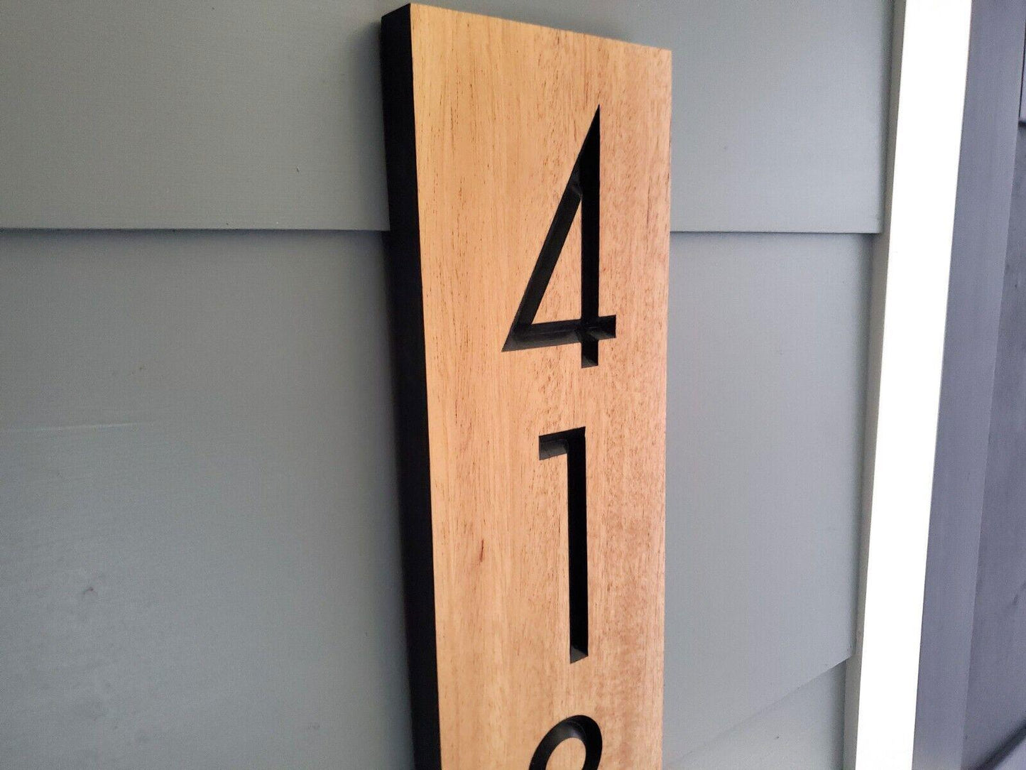 House Numbers Sign, Custom Modern Street Number Vertical Plaque, Carved Wood, Personalized Home Address Numbers, Condo Street Numbers Sign
