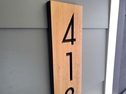 House Numbers Sign, Custom Modern Street Number Vertical Plaque, Carved Wood, Personalized Home Address Numbers, Condo Street Numbers Sign