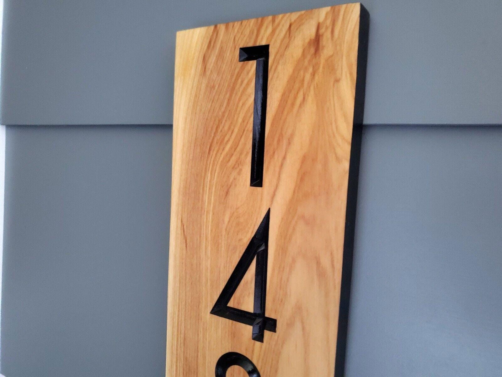 House Numbers Sign, Custom Modern Street Number Vertical Plaque, Carved Wood, Personalized Home Address Numbers, Condo Street Numbers Sign