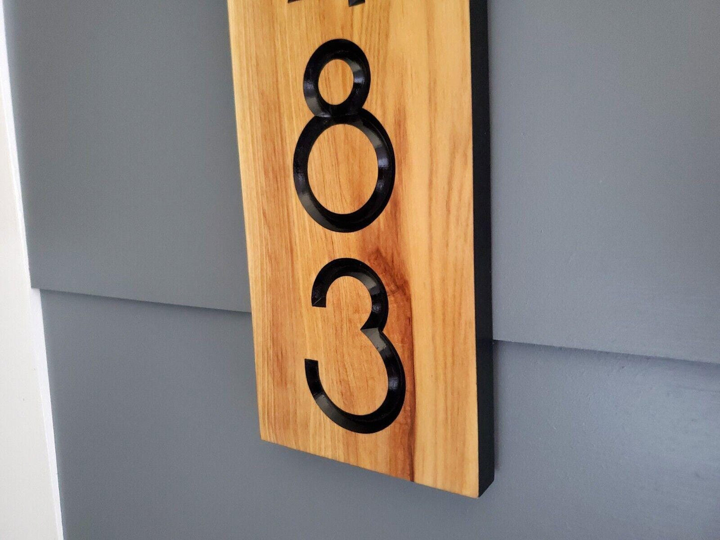 House Numbers Sign, Custom Modern Street Number Vertical Plaque, Carved Wood, Personalized Home Address Numbers, Condo Street Numbers Sign