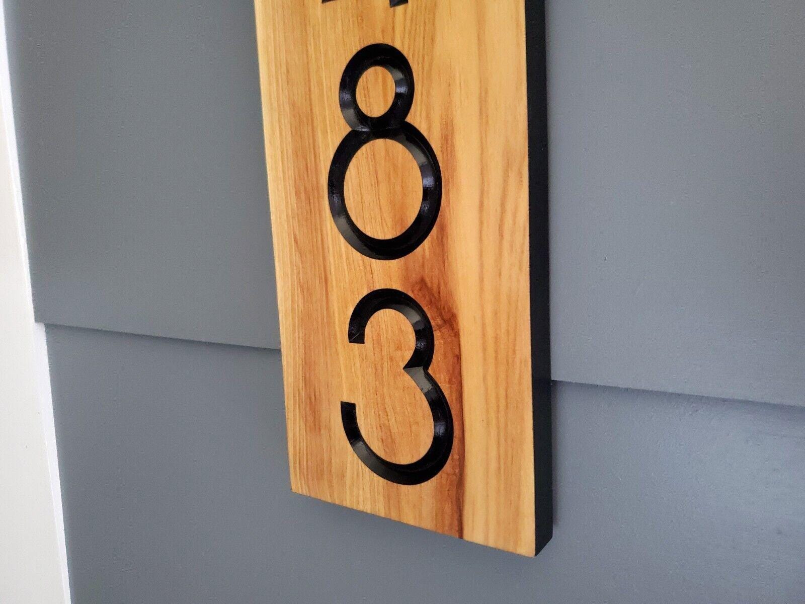 House Numbers Sign, Custom Modern Street Number Vertical Plaque, Carved Wood, Personalized Home Address Numbers, Condo Street Numbers Sign