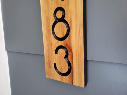 House Numbers Sign, Custom Modern Street Number Vertical Plaque, Carved Wood, Personalized Home Address Numbers, Condo Street Numbers Sign