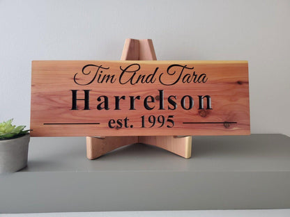 Personalized Couples Established Date Sign, Custom Carved Wood Family Last Name Plaque, Wedding Anniversary Gift, Housewarming Gift, Wife