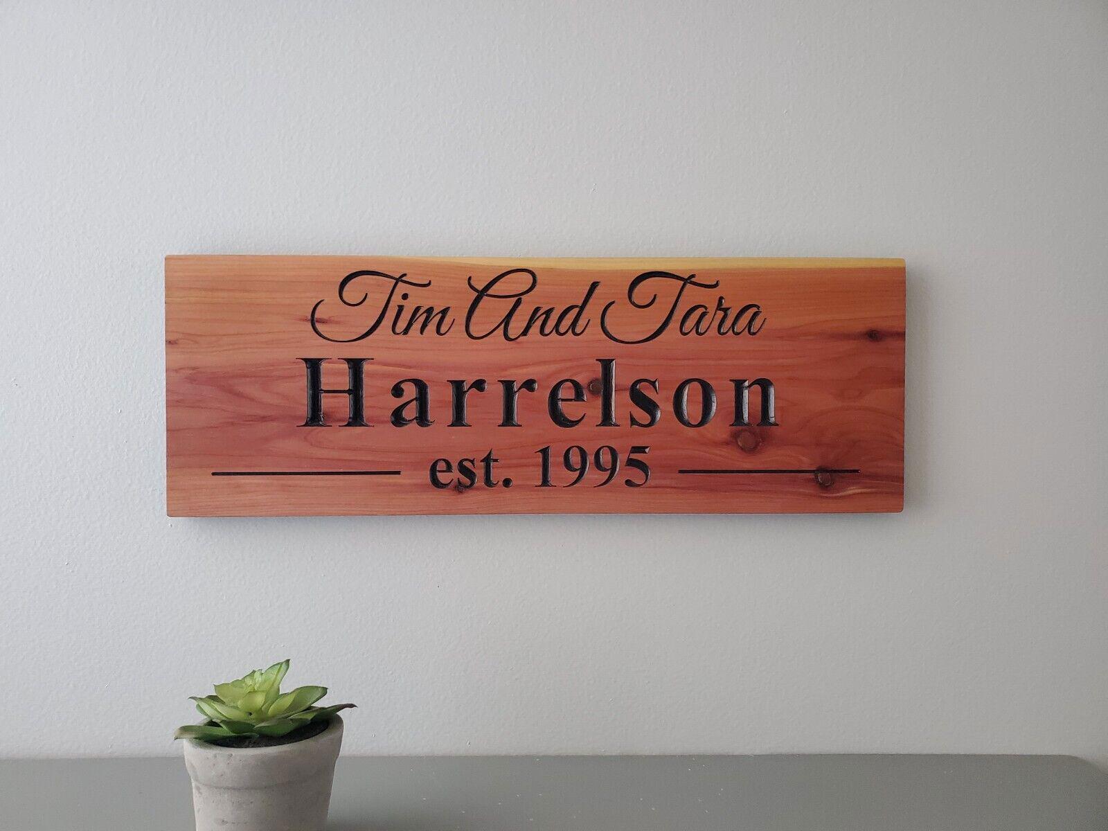 Personalized Couples Established Date Sign, Custom Carved Wood Family Last Name Plaque, Wedding Anniversary Gift, Housewarming Gift, Wife