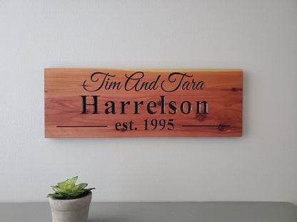 Personalized Couples Established Date Sign, Custom Carved Wood Family Last Name Plaque, Wedding Anniversary Gift, Housewarming Gift, Wife