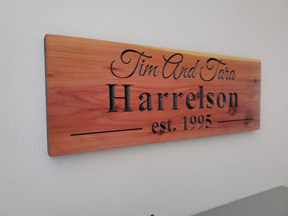 Personalized Couples Established Date Sign, Custom Carved Wood Family Last Name Plaque, Wedding Anniversary Gift, Housewarming Gift, Wife