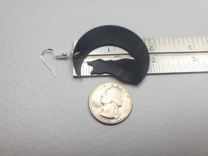 Repurposed Black Cat Crescent Moon Earrings Made From Upcycled Vinyl Records, Lunar Celestial Fashion Jewelry Moon Sillouette, Moon Shape