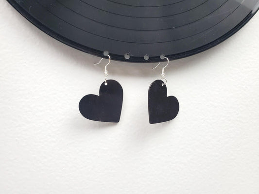Heart Shape Earrings Made From Reclaimed Vintage Records, Recycled Fashion Jewelry, Upcycled LP Music Album Drop Earring, Music Lover Gift