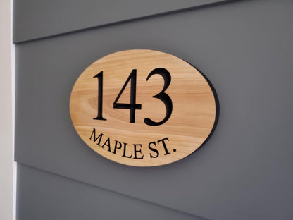 House Number Address Plaque, Curved Street Name Sign, Home Exterior Solid Wood, Carved Mahogany Cedar Or Cypress, Outside Wooden Engraving