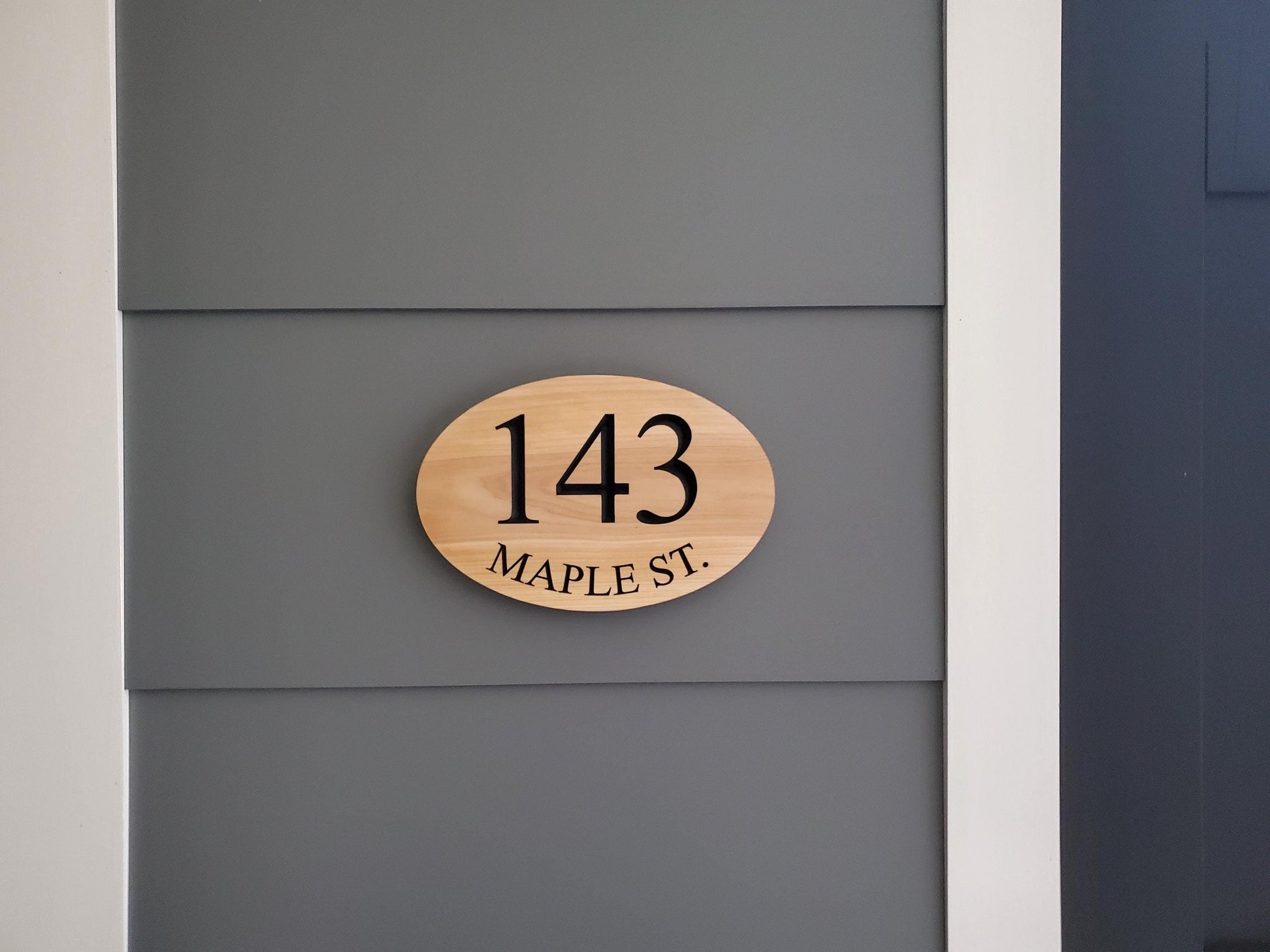House Number Address Plaque, Curved Street Name Sign, Home Exterior Solid Wood, Carved Mahogany Cedar Or Cypress, Outside Wooden Engraving